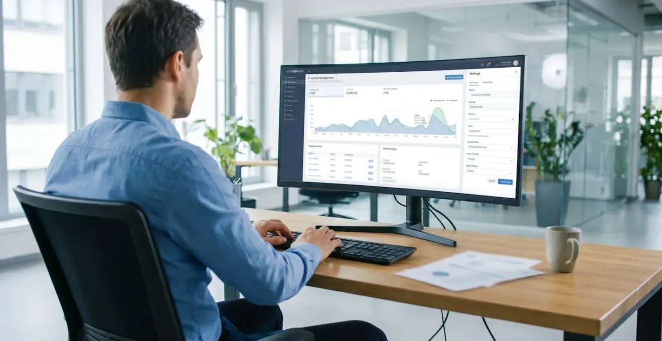 Gestionnaire de dos configurant un logiciel de gestion immobilière avec panneau de paramétrage des notifications visible à l